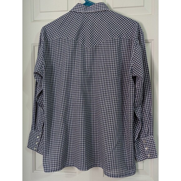 VTG H Bar C Western Shirt Navy Check Plaid Women's Petite Large 16-32 80s Retro - Picture 5 of 6